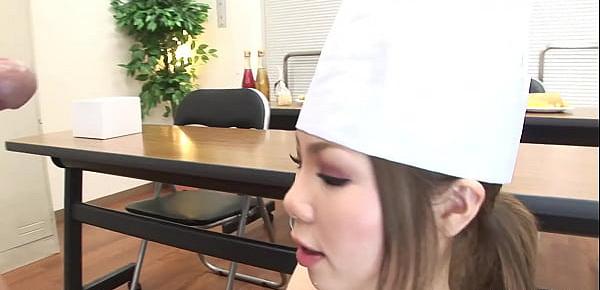  Hard fucking for the skinny Japanese chef with creamed tits